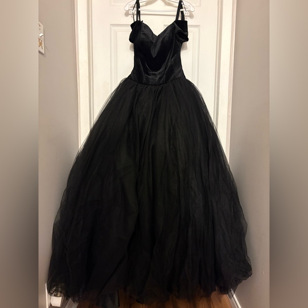 Black Velvet Princess Style Backless Prom Dress - Picture 2 of 14